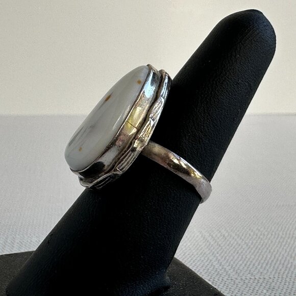 White Jasper Sterling Silver Ring Size 8 Teardrop Artisan Setting - Picture 3 of 13